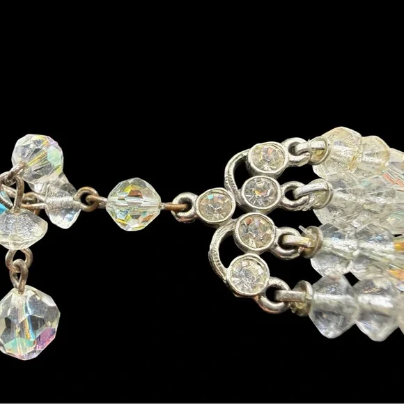 Vintage MCM Crystal Aurora Borealis Triple-Strand Necklace Rhinestone neck - Picture 7 of 9